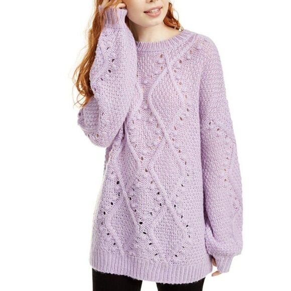 Ultra Flirt Sweater Top XS Purple Chunky-Knit Crew‎ - Picture 7 of 8